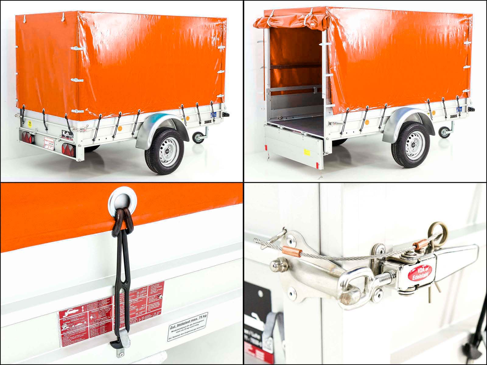 Anhänger | 125x250cm | 750kg | mit Plane | Orange – Bild 6